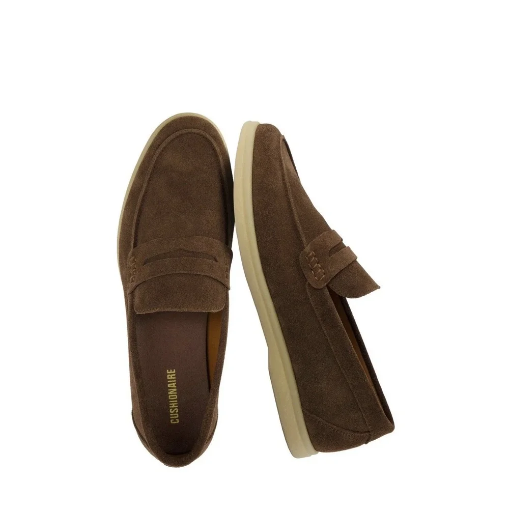Cushionaire Men's Selby Genuine Leather Slip-On Casual Penny Size 13 Brown Suede